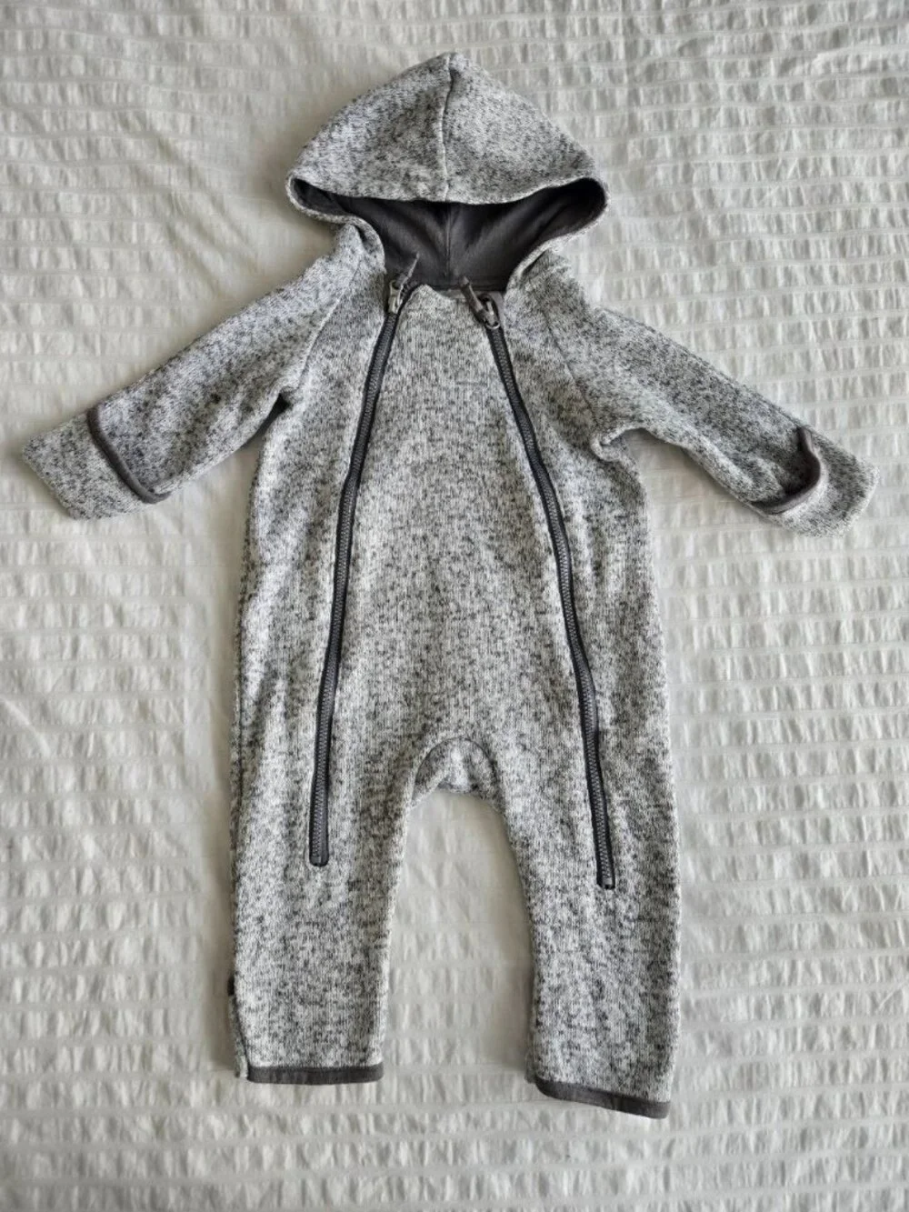 H&M Baby Fleece Hooded Bunting Suit Gray Heather 2-4 Months Full Zip One Piece